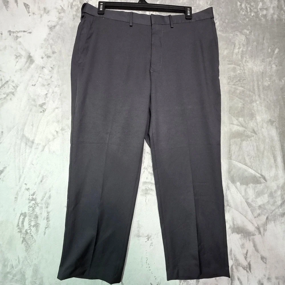 Haggar Mens Straight Fit Dress Pants Gray Charcoal 38x29 Flat Front Trousers